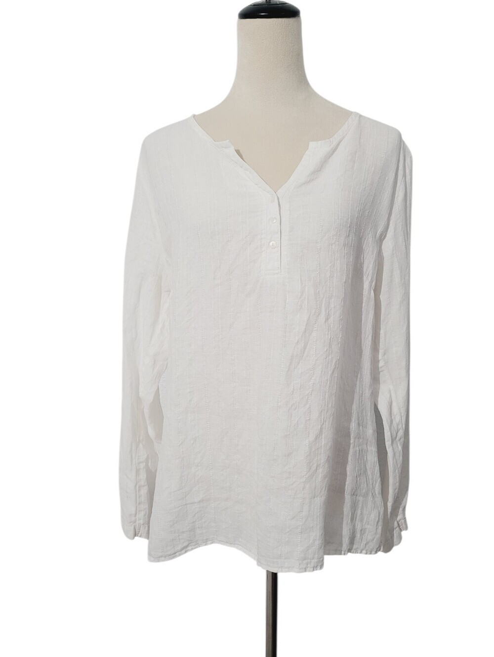 L.L.Bean Women's 100% Linen Popover Tunic White Long Sleeve Size Large Classic - Picture 2 of 10
